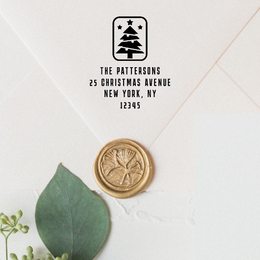 Kerstboom Gepersonaliseerde Naam Retouradres Zelfinktende Stempel