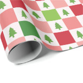 Kerstboom geruit rood roze groen cadeaupapier (Rol Hoek)