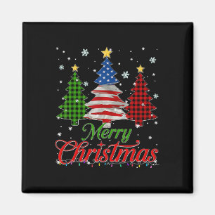 Kerstboom geruite Amerikaanse vlag Sneeuwvlok Kers Magneet