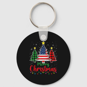 Kerstboom geruite Amerikaanse vlag Sneeuwvlok Kers Sleutelhanger