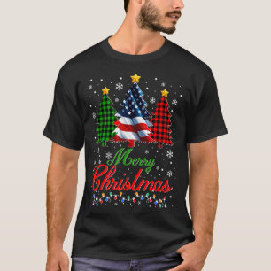 Kerstboom geruite Amerikaanse vlag Sneeuwvlok Kers T-shirt