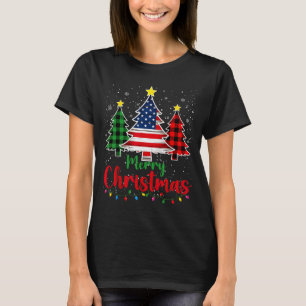 Kerstboom geruite Amerikaanse vlag Sneeuwvlok Kers T-shirt