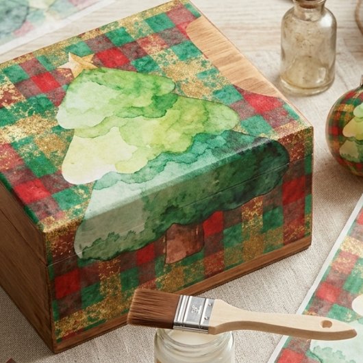 Kerstboom geruite decoupagepapier TMF26 Tissuepapier