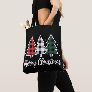 Kerstboom geruite Kerstboom Prettig Kerstmis Tote Bag