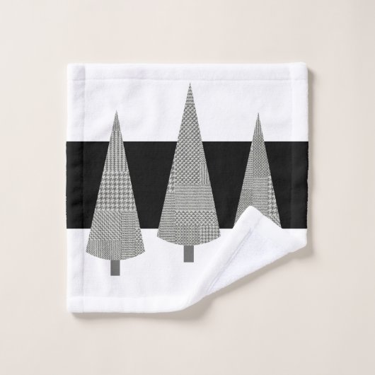 Kerstboom geruite patroon op witte strepen grijs bad handdoek (Wasdoekje)