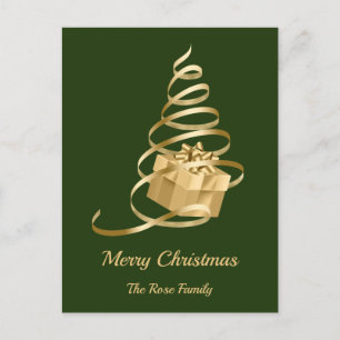 Kerstboom Geschenk met Gouden Lint Feestdagenkaart