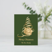 Kerstboom Geschenk met Gouden Lint Feestdagenkaart (Staand voorkant)