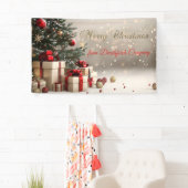Kerstboom Geschenken Bokeh Prettig Kerstfeest Spandoek (Insitu)