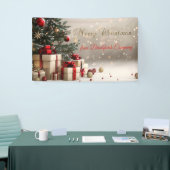 Kerstboom Geschenken Bokeh Prettig Kerstfeest Spandoek (Beurs)
