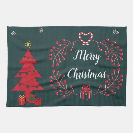 Kerstboom, geschenken en geschreeuw theedoek (Horizontaal)