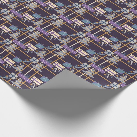 Kerstboom, geschenken en strepen inpakpapier (Hoek)