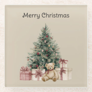 Kerstboom Geschenken Teddydbeer Glazen Onderzetter