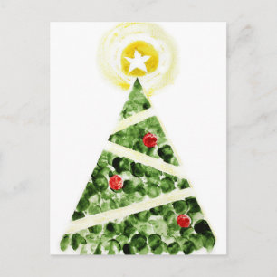 Kerstboom geschilderd met vingers feestdagenkaart