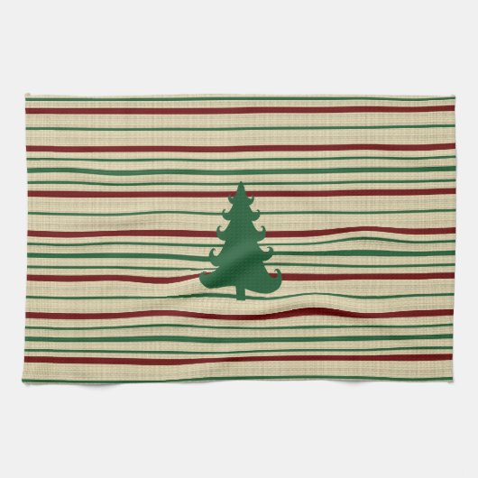 Kerstboom gestript theedoek (Horizontaal)