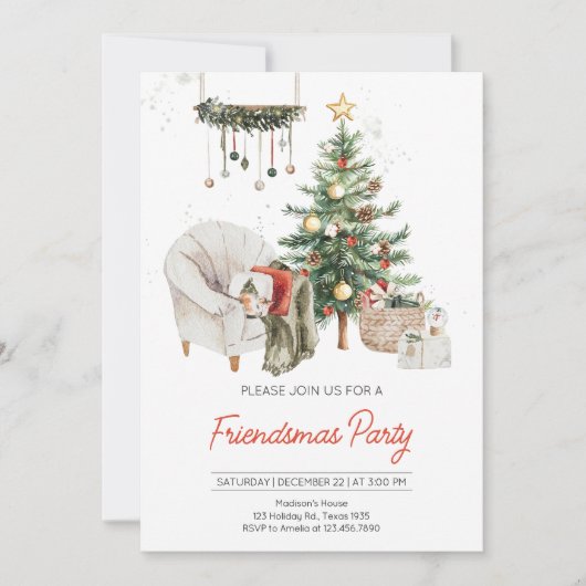 Kerstboom Gezellig Vriendjesfeest Kaart (Voorkant)