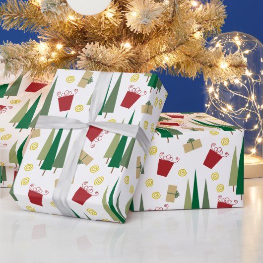 Kerstboom & Gifts Retro Patroon Cadeaupapier (Feestdagen)
