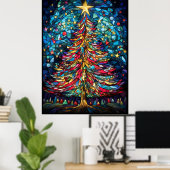 Kerstboom Glas-in-loodraam Ontwerp Poster (Thuiskantoor)