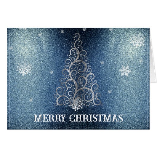 Kerstboom Glitter en Sneeuwvlokken | Blauw (Voorkant Horizontaal)