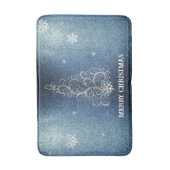 Kerstboom Glitter en Sneeuwvlokken | Blauw Badmat (Voorkant Verticaal)
