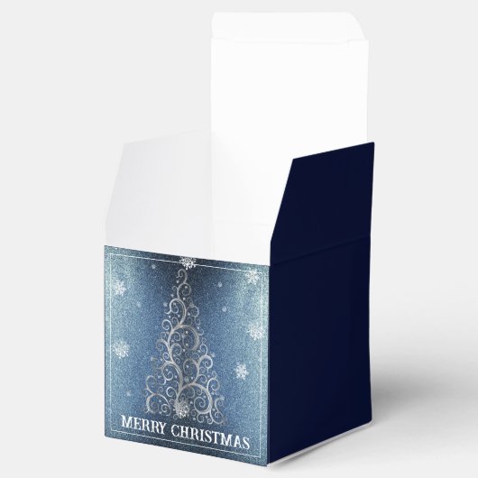 Kerstboom Glitter en Sneeuwvlokken | Blauw Bedankdoosjes (Geopend)