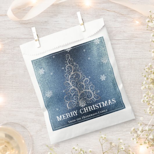 Kerstboom Glitter en Sneeuwvlokken | Blauw Bedankzakje (Geknipt)