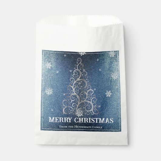 Kerstboom Glitter en Sneeuwvlokken | Blauw Bedankzakje (Voorkant)