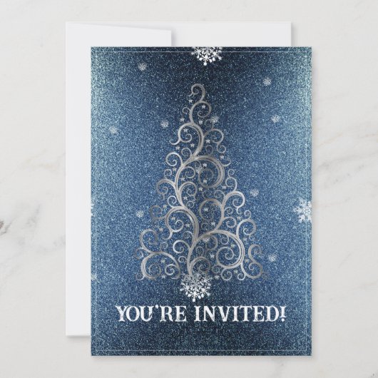 Kerstboom Glitter en Sneeuwvlokken | Blauw feest Kaart (Voorkant)