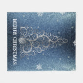 Kerstboom Glitter en Sneeuwvlokken | Blauw Fleece Deken (Voorkant (Horizontaal))