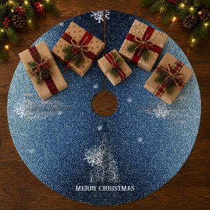 Kerstboom Glitter en Sneeuwvlokken Blauw Fleece Kerstboom Rok