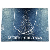 Kerstboom Glitter en Sneeuwvlokken | Blauw Groot Cadeauzakje (Voorkant)