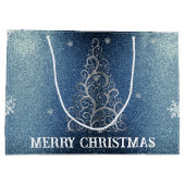 Kerstboom Glitter en Sneeuwvlokken | Blauw Groot Cadeauzakje (Achterkant)