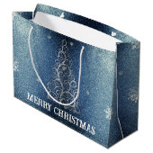Kerstboom Glitter en Sneeuwvlokken | Blauw Groot Cadeauzakje (Achterkant Gekanteld)