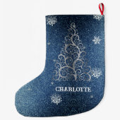 Kerstboom Glitter en Sneeuwvlokken | Blauw Grote Kerstsok (Achterkant)