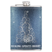 Kerstboom Glitter en Sneeuwvlokken | Blauw Heupfles (Voorkant)