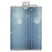 Kerstboom Glitter en Sneeuwvlokken | Blauw Heupfles (Achterkant)