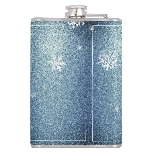 Kerstboom Glitter en Sneeuwvlokken | Blauw Heupfles (Achterkant)