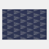 Kerstboom Glitter en Sneeuwvlokken | Blauw Inpakpapier Vel (Voorkant 2)