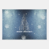 Kerstboom Glitter en Sneeuwvlokken | Blauw Inpakpapier Vel (Voorkant)