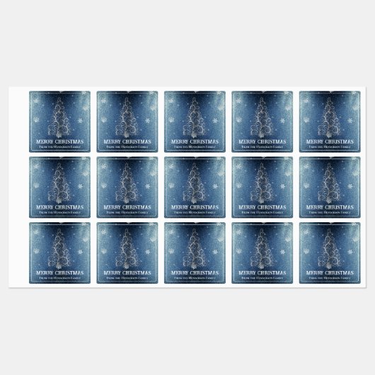 Kerstboom Glitter en Sneeuwvlokken | Blauw Labels (Vel)