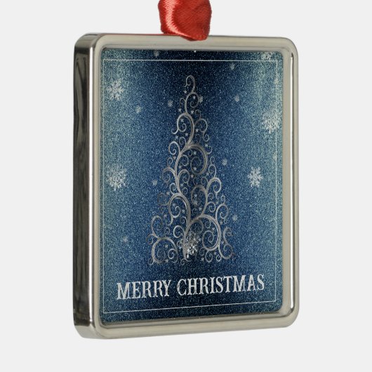 Kerstboom Glitter en Sneeuwvlokken | Blauw Metalen Ornament (Rechts)