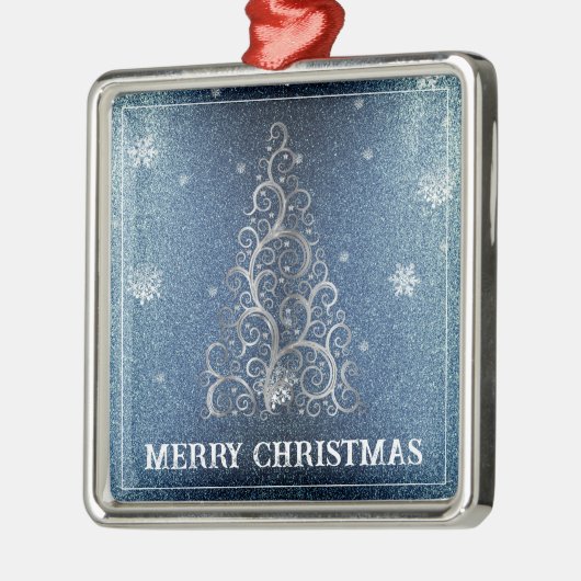 Kerstboom Glitter en Sneeuwvlokken | Blauw Metalen Ornament (Links)