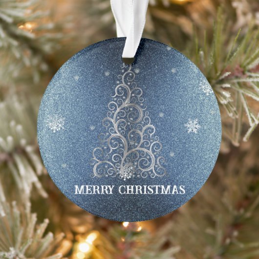 Kerstboom Glitter en Sneeuwvlokken | Blauw Ornament (Boom)