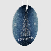 Kerstboom Glitter en Sneeuwvlokken | Blauw Ornament (voorkant)