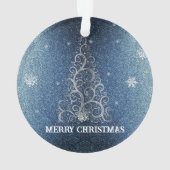 Kerstboom Glitter en Sneeuwvlokken | Blauw Ornament (achterkant)