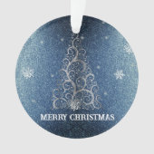 Kerstboom Glitter en Sneeuwvlokken | Blauw Ornament (voorkant)