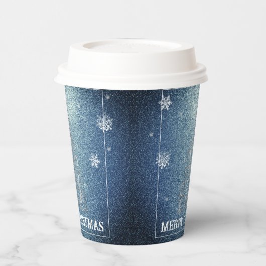 Kerstboom Glitter en Sneeuwvlokken | Blauw Papieren Bekers (Links)