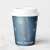 Kerstboom Glitter en Sneeuwvlokken | Blauw Papieren Bekers (Achterkant)