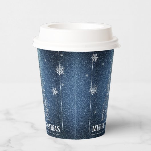 Kerstboom Glitter en Sneeuwvlokken | Blauw Papieren Bekers (Rechts)