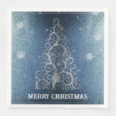 Kerstboom Glitter en Sneeuwvlokken | Blauw Servet (Voorkant)