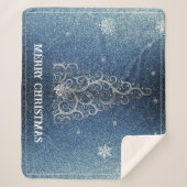 Kerstboom Glitter en Sneeuwvlokken | Blauw Sherpa Deken (Voorkant)